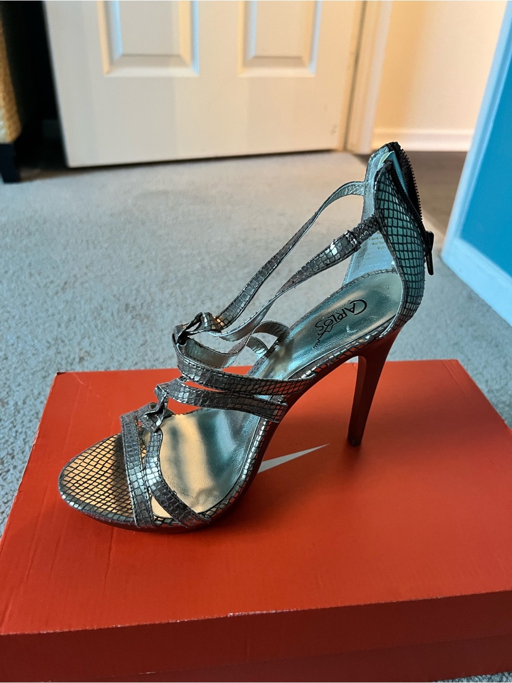 Carlos Santana Metallic Silver Strappy Stiletto Sandal